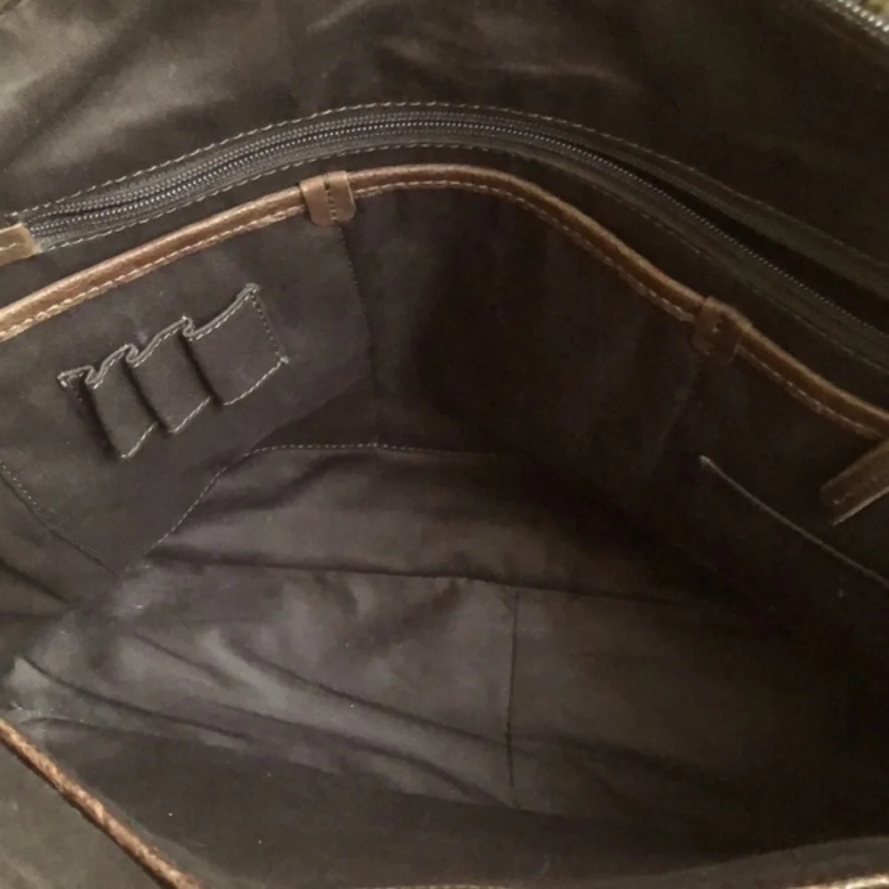Fossil Brown Leather Briefcase Messenger Travel Crossbody Bag Double handle